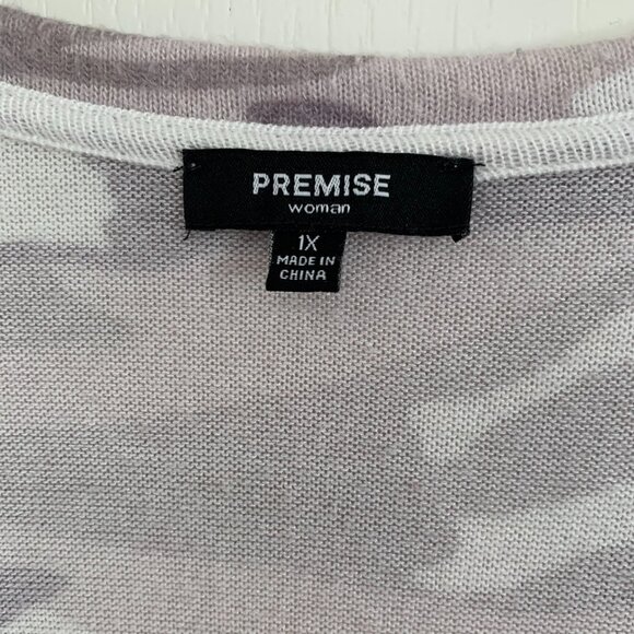 Premise Nordstrom Camo V-Neck Sweater ¾ Sleeve High Low Knit Gray White Size 1X - Picture 3 of 6